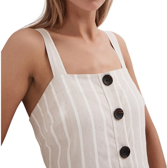 WITCHERY Linen blend Neutral Beige White Stripe Button Midi Dress NWT RRP$160 - Picture 8 of 16